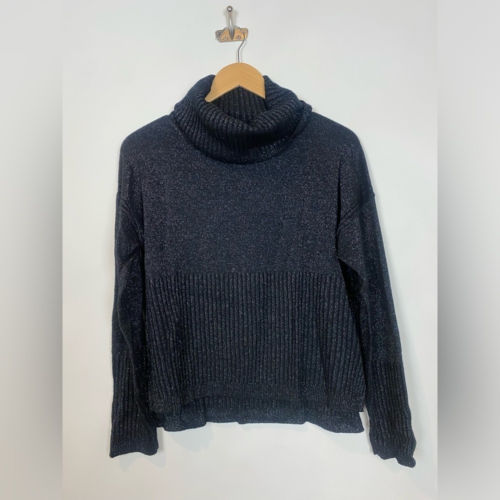 Derek Lam 10‎ Crosby Bond Merino Wool Cashmere Metallic Turtleneck Black …